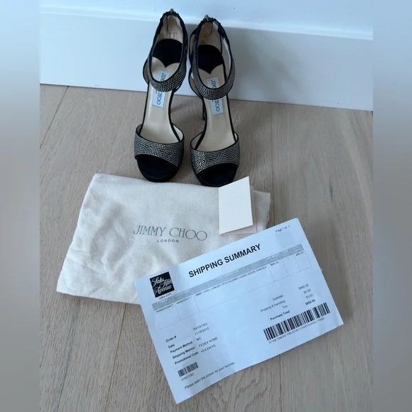 Jimmy Choo Lancer Crystal Suede 4" Heels - Picture 10 of 10